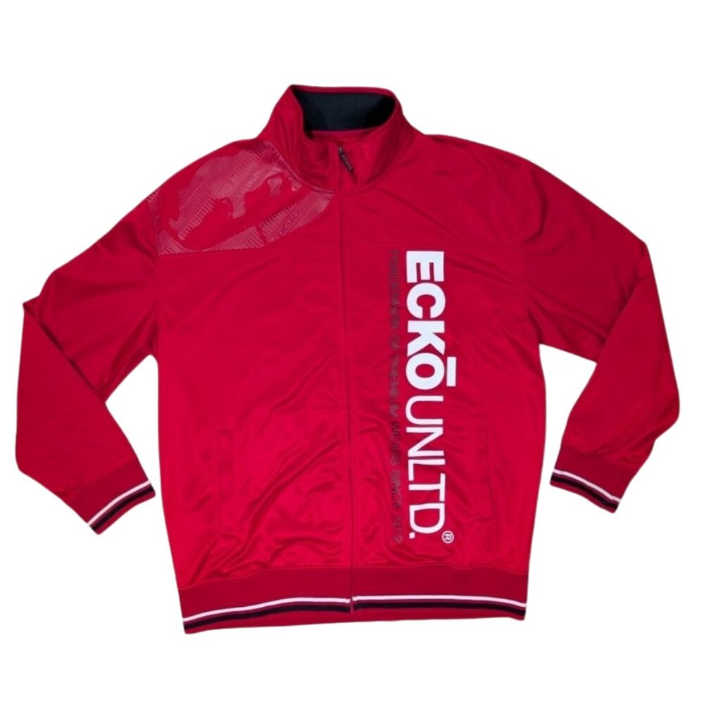 Vtg Ecko Unltd Track Jacket Mens 2XL Red Y2K Rhino